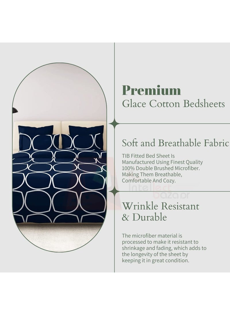 TIB TIB The Intellect Bazaar Cotton Feel Bedsheet for Double Bed | King Size Bedsheets with 2 Pillow Covers | Bed Sheet Double Bed (90” x 100” or 254 x 228 cm) Blue Circle  - Image 4