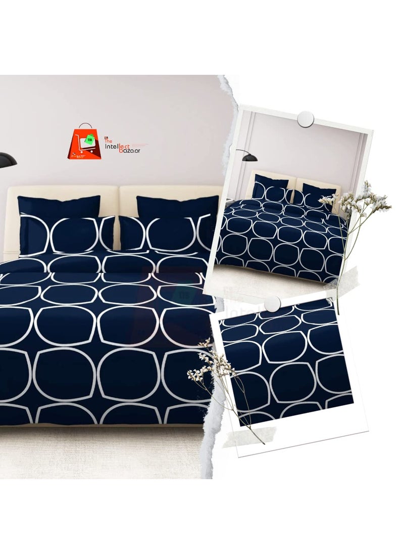 TIB TIB The Intellect Bazaar Cotton Feel Bedsheet for Double Bed | King Size Bedsheets with 2 Pillow Covers | Bed Sheet Double Bed (90” x 100” or 254 x 228 cm) Blue Circle  - Image 3