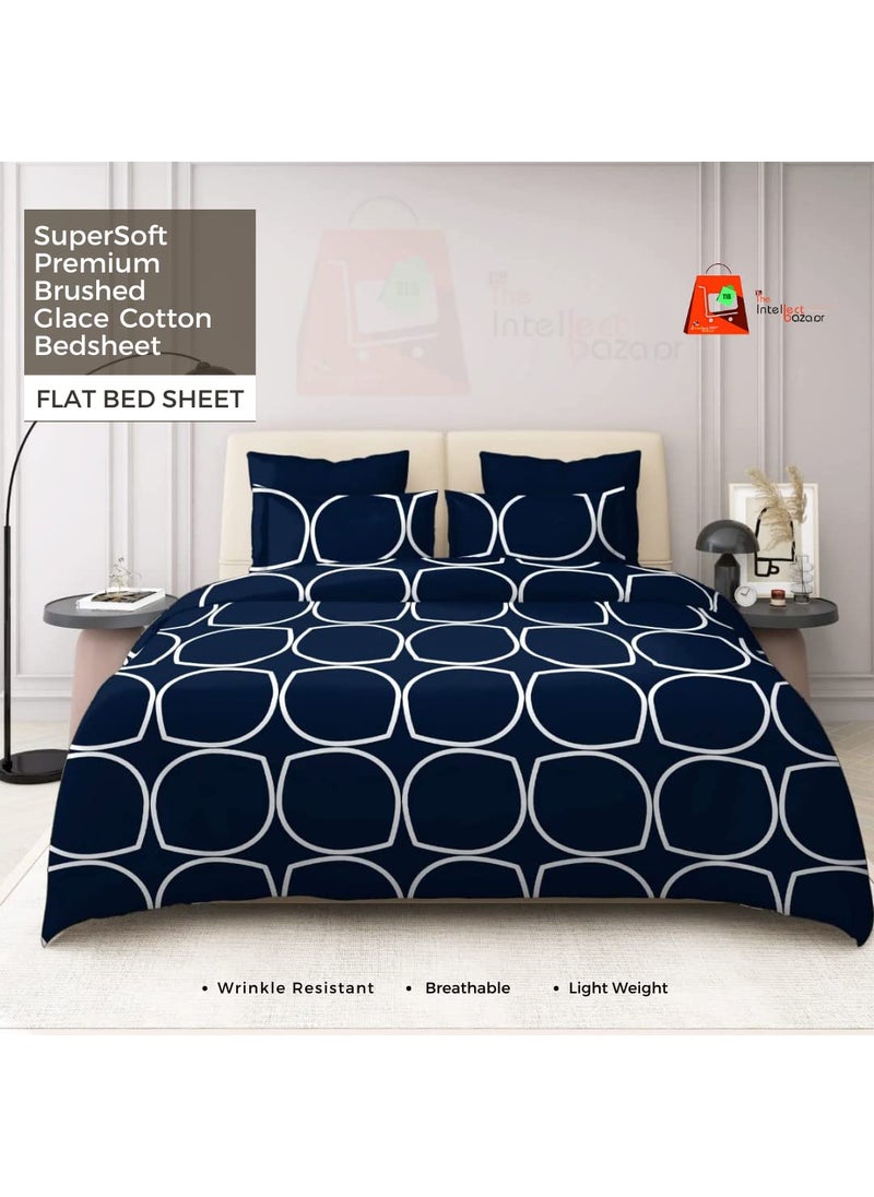 TIB TIB The Intellect Bazaar Cotton Feel Bedsheet for Double Bed | King Size Bedsheets with 2 Pillow Covers | Bed Sheet Double Bed (90” x 100” or 254 x 228 cm) Blue Circle  - Image 2