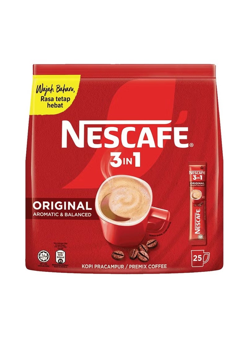 Nescafe 3 in 1 Original Aromatic and Balanced Premix Coffee - 18g X 25 Sticks - Image 1