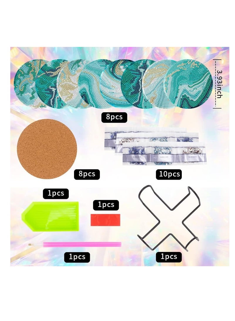 KASTWAVE 8 Pcs Diamond Painting Coasters with Holder Ocean Diamond Art Painting Coaster Kit DIY Teal Marble Ocean Diamond Art Coasters For Drinks For Beginners Diamond Art Kits Craft Supplies - Image 2