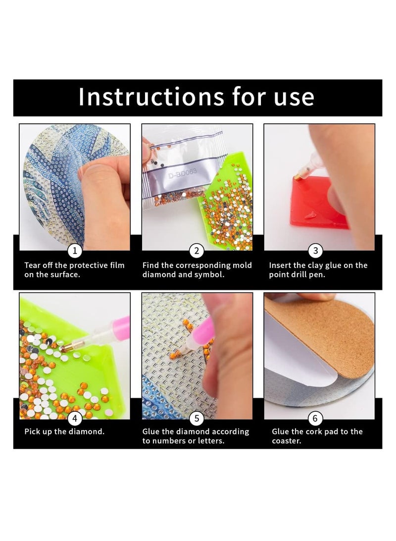 KASTWAVE 8 Pcs Diamond Painting Coasters with Holder Ocean Diamond Art Painting Coaster Kit DIY Teal Marble Ocean Diamond Art Coasters For Drinks For Beginners Diamond Art Kits Craft Supplies - Image 5