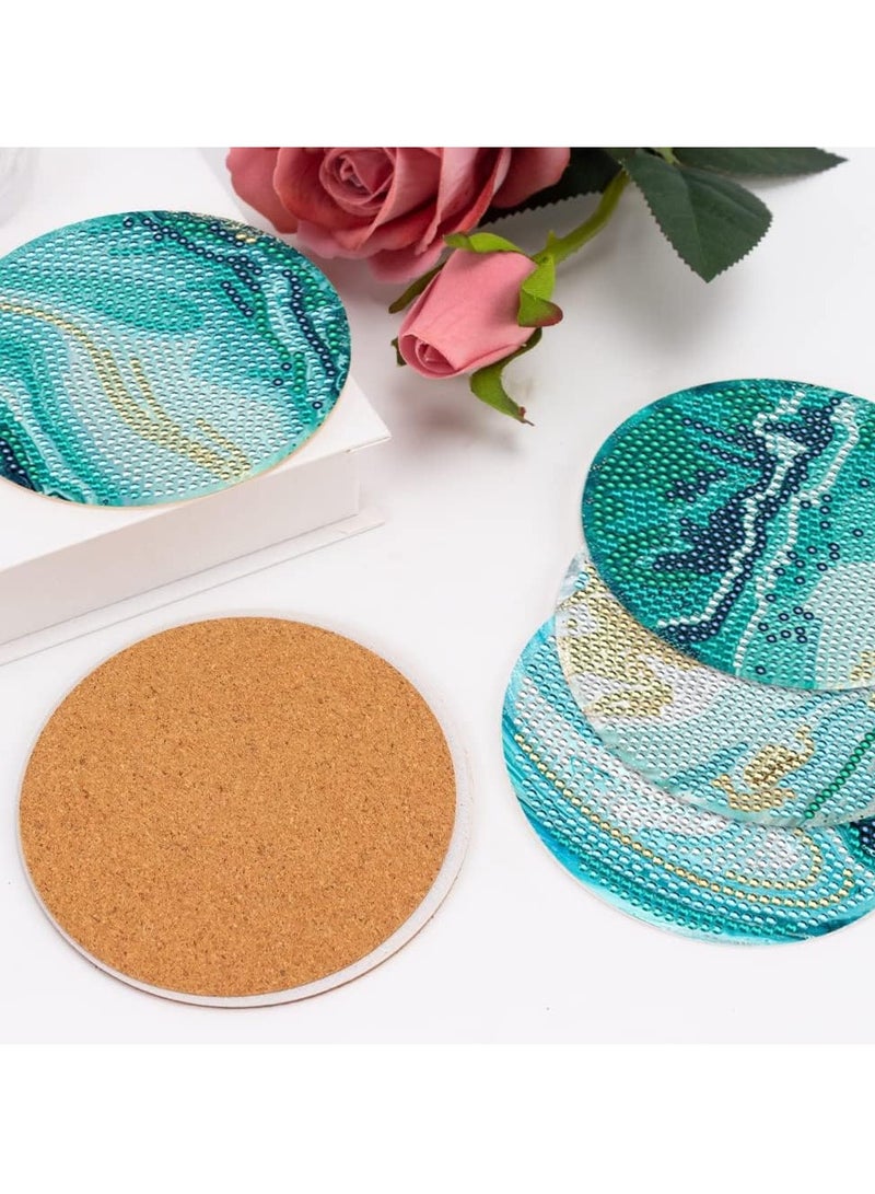 KASTWAVE 8 Pcs Diamond Painting Coasters with Holder Ocean Diamond Art Painting Coaster Kit DIY Teal Marble Ocean Diamond Art Coasters For Drinks For Beginners Diamond Art Kits Craft Supplies - Image 3