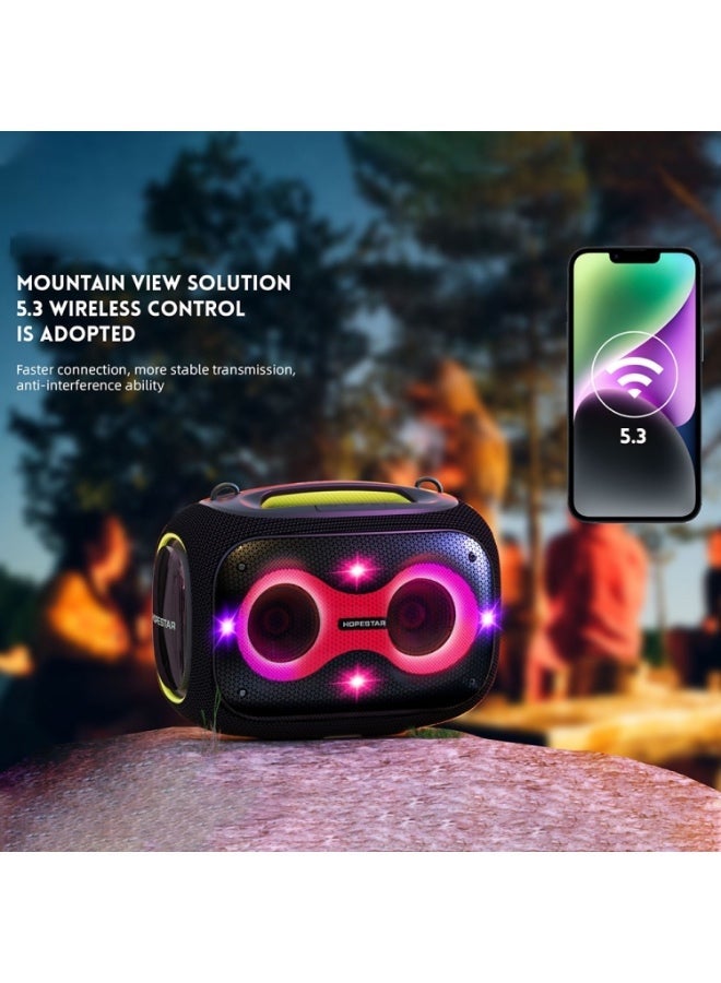 HOPESTAR Party Box 120W Karaoke Bluetooth Speaker with 2 Microphones - Blue - Image 5