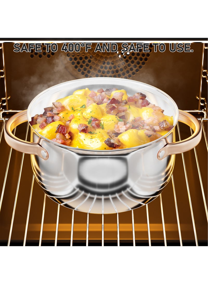 لففا وعاء حساء من الفولاذ المقاوم للصدأ، وعاء طهي مع غطاء للحساء والمعكرونة والخضروات، أواني طهي حثية لجميع المواقد، وعاء شديد التحمل بمقبض مزدوج، آمن للاستخدام في غسالة الأطباق (3.4 لتر) - Image 4