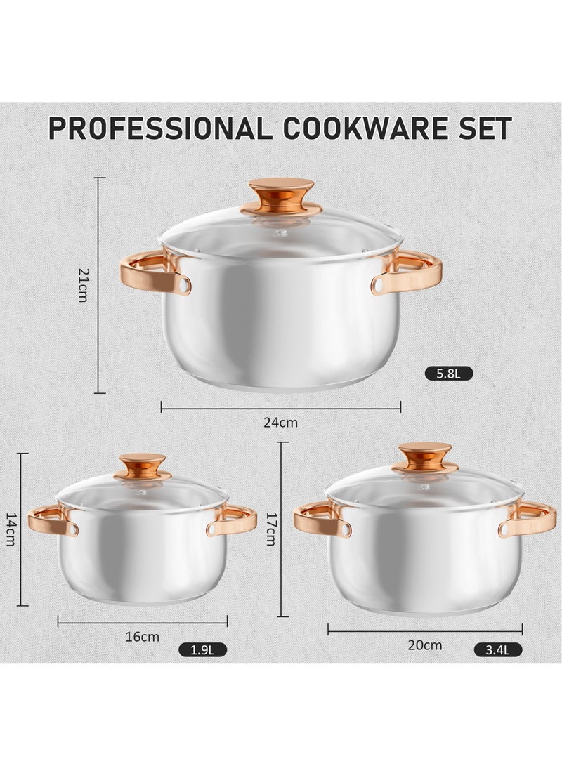 لففا وعاء حساء من الفولاذ المقاوم للصدأ، وعاء طهي مع غطاء للحساء والمعكرونة والخضروات، أواني طهي حثية لجميع المواقد، وعاء شديد التحمل بمقبض مزدوج، آمن للاستخدام في غسالة الأطباق (3.4 لتر) - Image 2