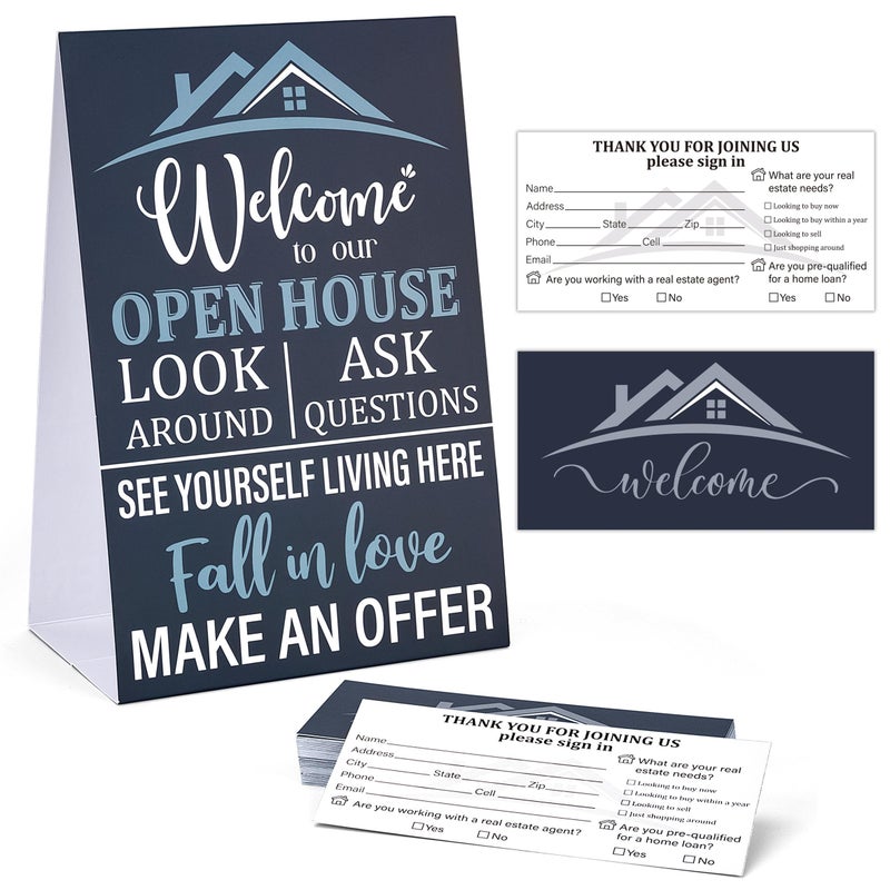 INKNOTE 136Pcs Open House Signs Kit Visitor Guest Registry Form with Tent Cards Home Sale Business Display Tags for Realtors Agents Brokers - Image 1