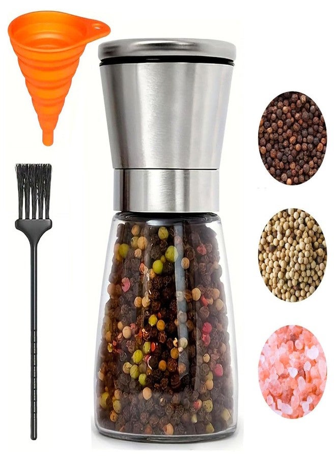 TooWoom Pepper Grinder Salt Grinder, 5.5 inch Stainless Steel Pepper Mill w/Adjustable Coarseness, Refillable Salt with Funnel, Cleaning Brush, Manual Pepper Grinder for Black Peppercorns - Image 1