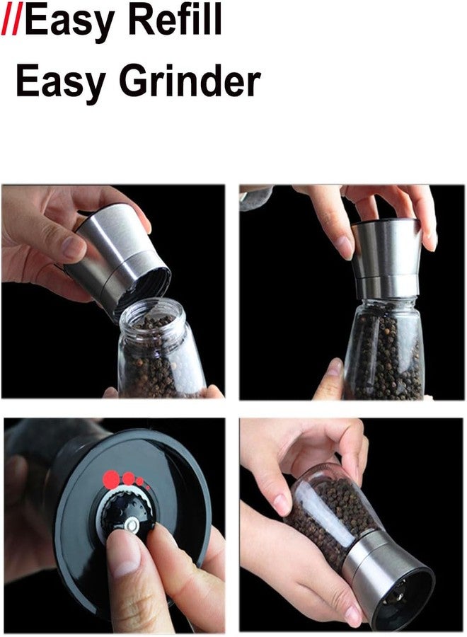 TooWoom Pepper Grinder Salt Grinder, 5.5 inch Stainless Steel Pepper Mill w/Adjustable Coarseness, Refillable Salt with Funnel, Cleaning Brush, Manual Pepper Grinder for Black Peppercorns - Image 4