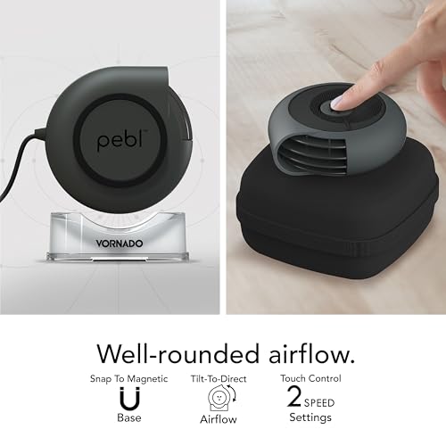 Vornado PEBL PAK Portable USB Desk Fan with Magnetic Base, Neoprene Travel Case Stand, 2 Speed Settings, Adjustable Airflow, Personal Cooling for Office, Home and Travel - Image 3