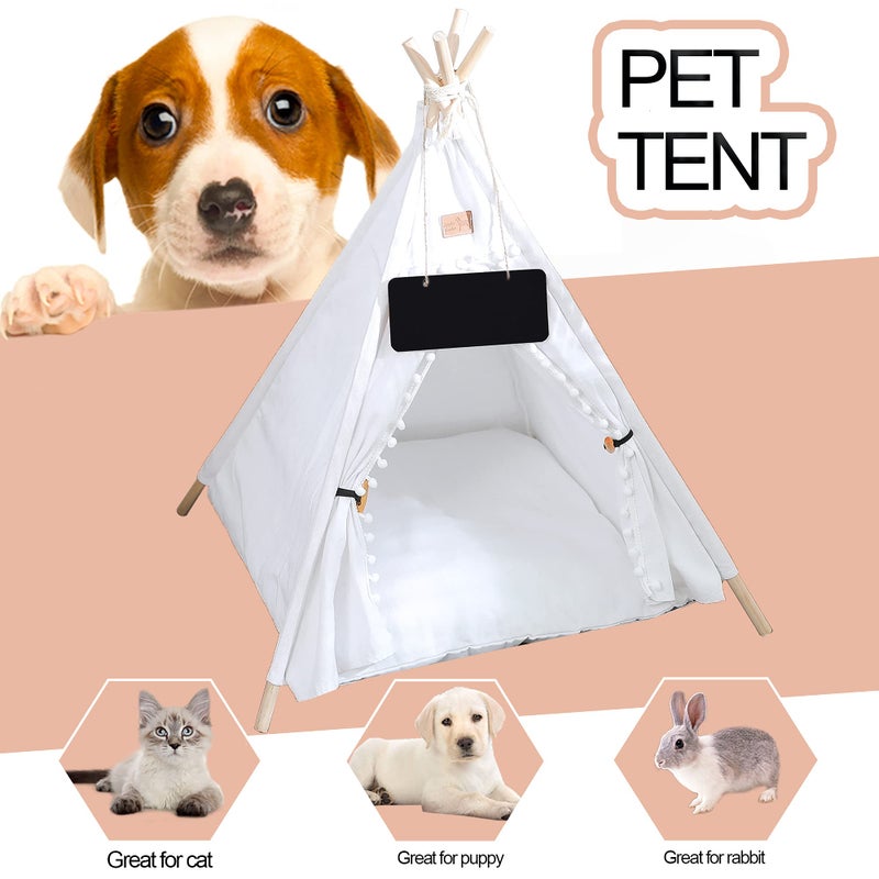 GeerDuo Pet Teepee, Portable Pet Tents for Small Dogs or Cats, Puppy Sweet Bed Washable Dog or Cat Houses with Cushion(White,24") - Image 2