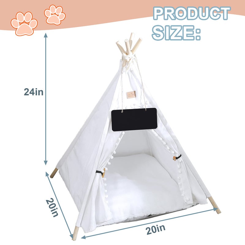 GeerDuo Pet Teepee, Portable Pet Tents for Small Dogs or Cats, Puppy Sweet Bed Washable Dog or Cat Houses with Cushion(White,24") - Image 5
