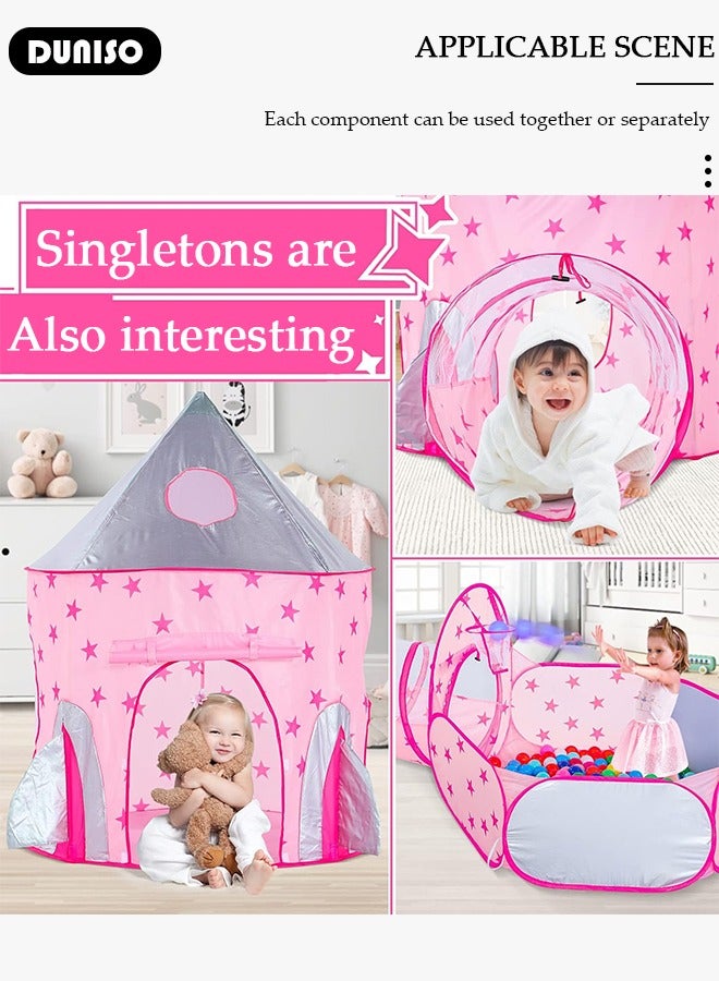 DUNISO Foldable Play Tent, 3 in 1 Starry Sky Play Tent for Kids, Combo Play Toy Tent with Crawl Tunnel and Ball Pit, Stars Themed Playhouse Indoor Outdoor Games Party Children Pop Up Foldable Tent Birthday Toy for Boys Girls Baby, Ideal Gift in Holiday & Birthday - Image 2