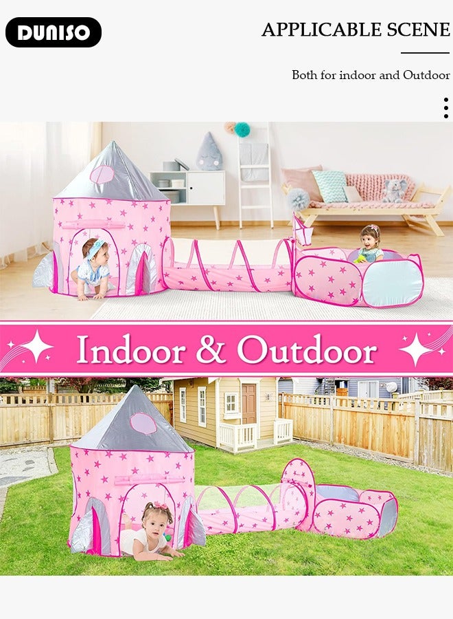 DUNISO Foldable Play Tent, 3 in 1 Starry Sky Play Tent for Kids, Combo Play Toy Tent with Crawl Tunnel and Ball Pit, Stars Themed Playhouse Indoor Outdoor Games Party Children Pop Up Foldable Tent Birthday Toy for Boys Girls Baby, Ideal Gift in Holiday & Birthday - Image 3