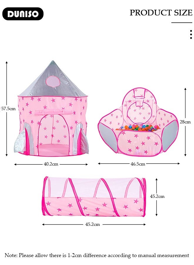 DUNISO Foldable Play Tent, 3 in 1 Starry Sky Play Tent for Kids, Combo Play Toy Tent with Crawl Tunnel and Ball Pit, Stars Themed Playhouse Indoor Outdoor Games Party Children Pop Up Foldable Tent Birthday Toy for Boys Girls Baby, Ideal Gift in Holiday & Birthday - Image 4