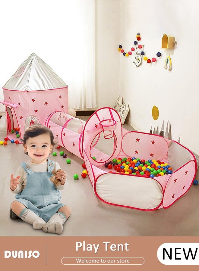 DUNISO Foldable Play Tent, 3 in 1 Starry Sky Play Tent for Kids, Combo Play Toy Tent with Crawl Tunnel and Ball Pit, Stars Themed Playhouse Indoor Outdoor Games Party Children Pop Up Foldable Tent Birthday Toy for Boys Girls Baby, Ideal Gift in Holiday & Birthday - Image 1