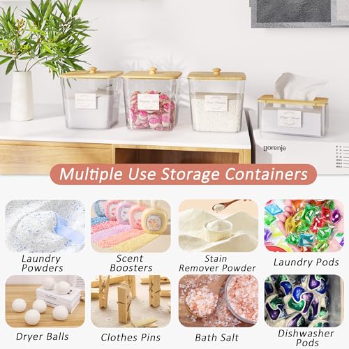 Vincona Laundry Room Organization and Storage, Laundry Pods Container and Dryer Sheet Holder with Bamboo Lids and Labels, Laundry Organizer with Scoops for Booster Beads, Powder, Pods, 3+1 Pack - Image 3