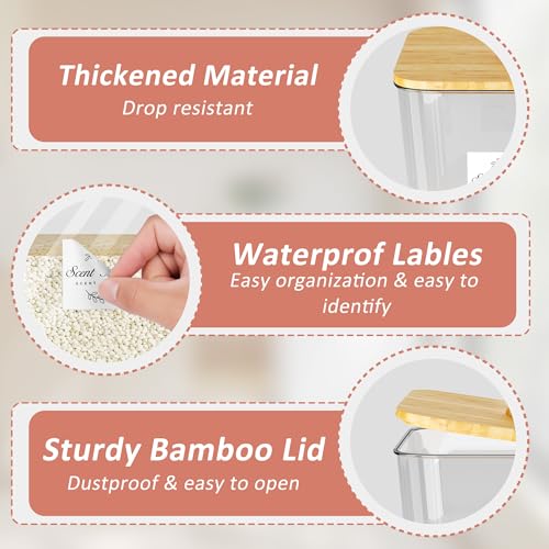 Vincona Laundry Room Organization and Storage, Laundry Pods Container and Dryer Sheet Holder with Bamboo Lids and Labels, Laundry Organizer with Scoops for Booster Beads, Powder, Pods, 3+1 Pack - Image 4