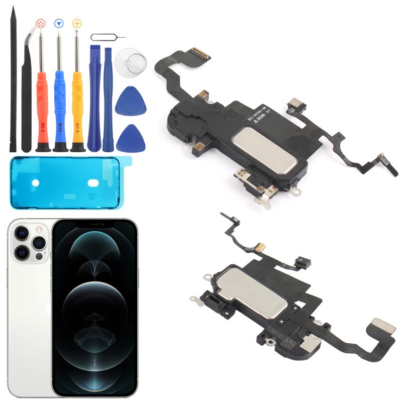 YWLRONG سماعة أذن بديلة لجهاز آيفون 12 برو ماكس سماعة مكبر الصوت لجهاز آيفون 12 برو ماكس A2411 A2342 A2410 A2412 مجموعة استبدال سماعة الأذن مع كابل مرونة مستشعر القرب والأدوات - Image 1