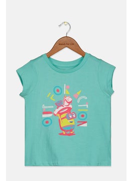 DIFUZED Toddlers Girl Crew Neck Short Sleeve Graphic Tee, Turquoise  - Image 1