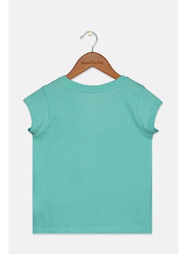 DIFUZED Toddlers Girl Crew Neck Short Sleeve Graphic Tee, Turquoise  - Image 2