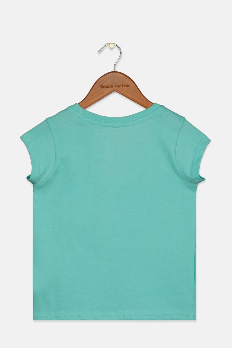 DIFUZED Toddlers Girl Crew Neck Short Sleeve Graphic Tee, Turquoise - Image 2