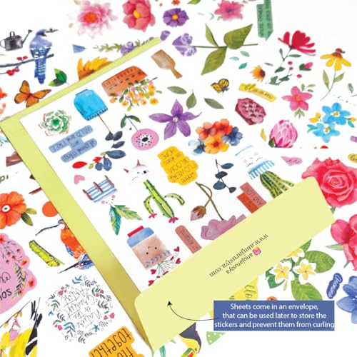 anujarusiya Matte Laminated Garden Stickers - 110+ Floral, Bird & Quote Stickers for Scrapbooks, Journals, Planners, Self-Adhesive Paper, Craft Supplies - Image 2