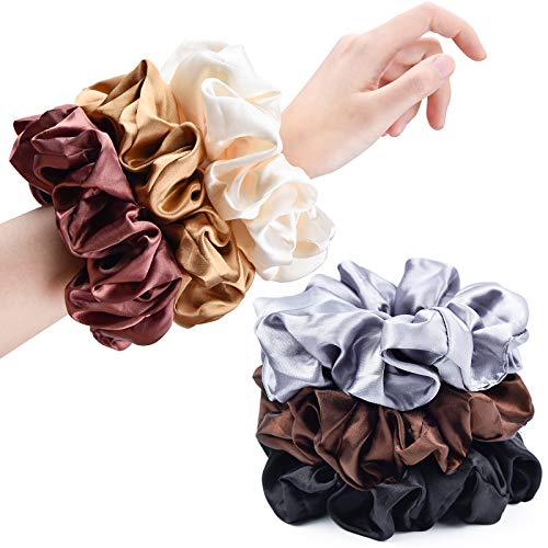 CEELGON Brown Black Big Satin Scrunchies for Women 63Inches Large Scrunchie Coffee Satin Oversized Thick Elastic Hair Ties Jumbo Hair Scrunchies 6 Pack blackcoffee champagnebrowngreydark brown - Image 2