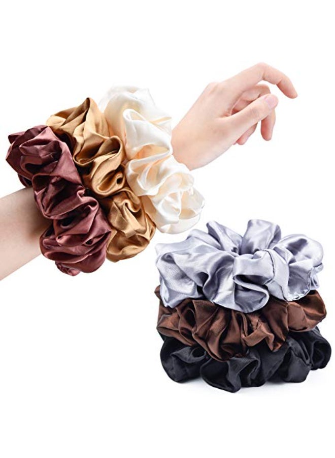 CEELGON Brown Black Big Satin Scrunchies for Women 63Inches Large Scrunchie Coffee Satin Oversized Thick Elastic Hair Ties Jumbo Hair Scrunchies 6 Pack blackcoffee champagnebrowngreydark brown - Image 1