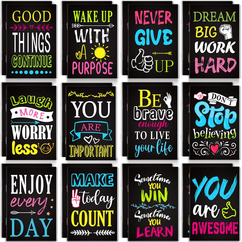 Renbuzhu 24PCS Mini Inspirational Notebooks Party Favors - Motivational Journals Pocket Notepads Bulk for Appreciation, Graduationï¼ŒOffice Gifts Party Suppliesï¼ˆ12 Stylesï¼‰ - Image 1