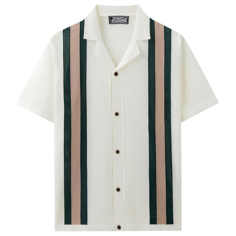 Men's Striped Knitted Polo Shirt Short Sleeve - Image 2