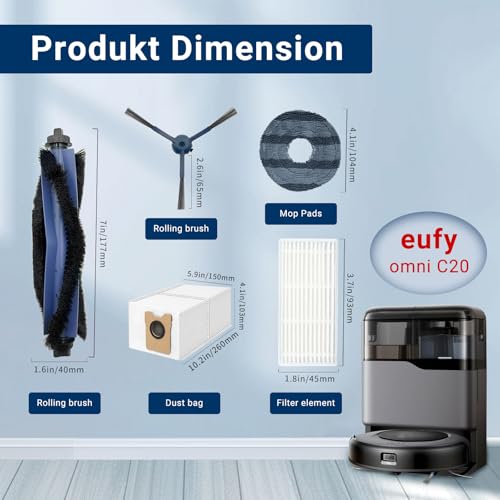 JoyBros 33-Pack Big Accessories Kit For Eufy Omni C20, Replacement Parts include 2 Main Brush, 8 Side Brushes, 8 Dust Bags, 8 Mop Pads, 8 Washable Filters, 1 Cleaning Tool - Image 2