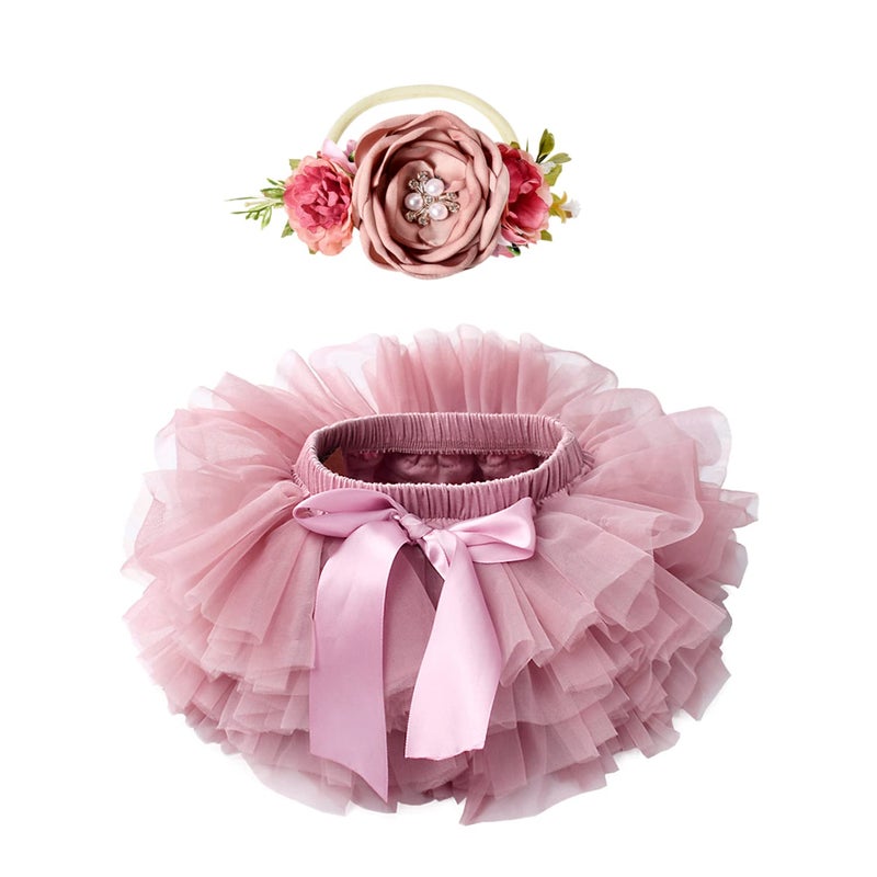 Tutu.kk Toddle Tutu Skirt for Baby Girl with Diaper Cover, Soft Baby Tutu Dress 0-6months with Flower Headband, 1-beansand, 0-3 Months - Image 1