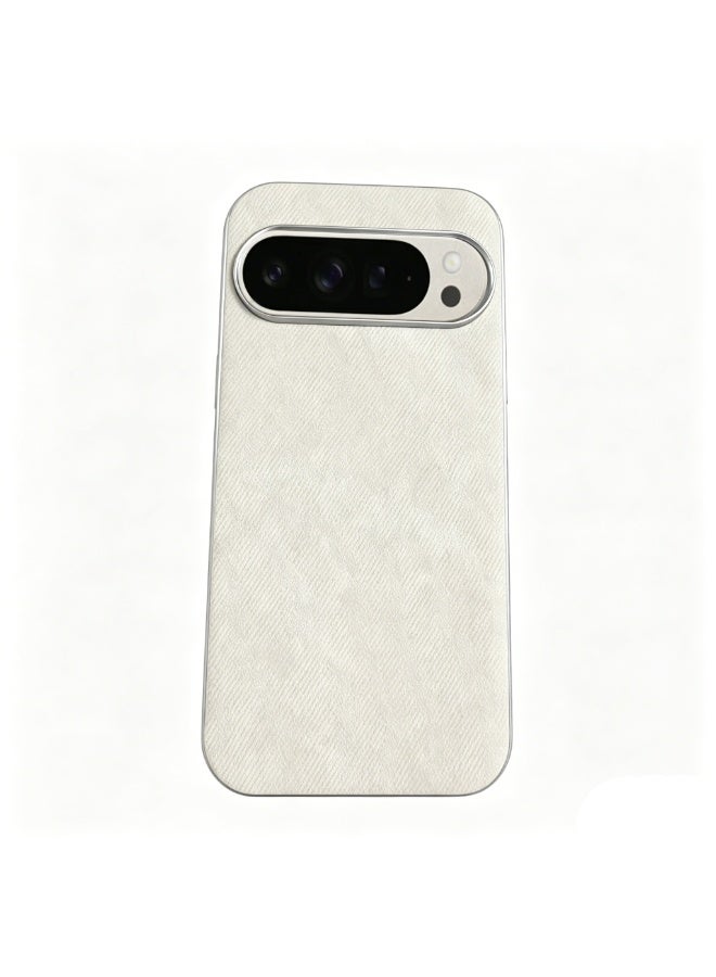 Premium Off-White Textured Fabric Phone Case for Google Pixel 9/9 Pro, Anti-Slip Shockproof Slim Protective Cover, Silver Camera Frame, Full Coverage Fit Portable Case - Image 1