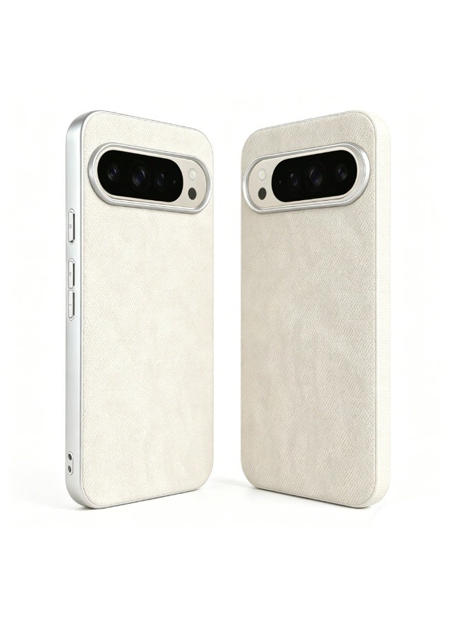 Premium Off-White Textured Fabric Phone Case for Google Pixel 9/9 Pro, Anti-Slip Shockproof Slim Protective Cover, Silver Camera Frame, Full Coverage Fit Portable Case - Image 2