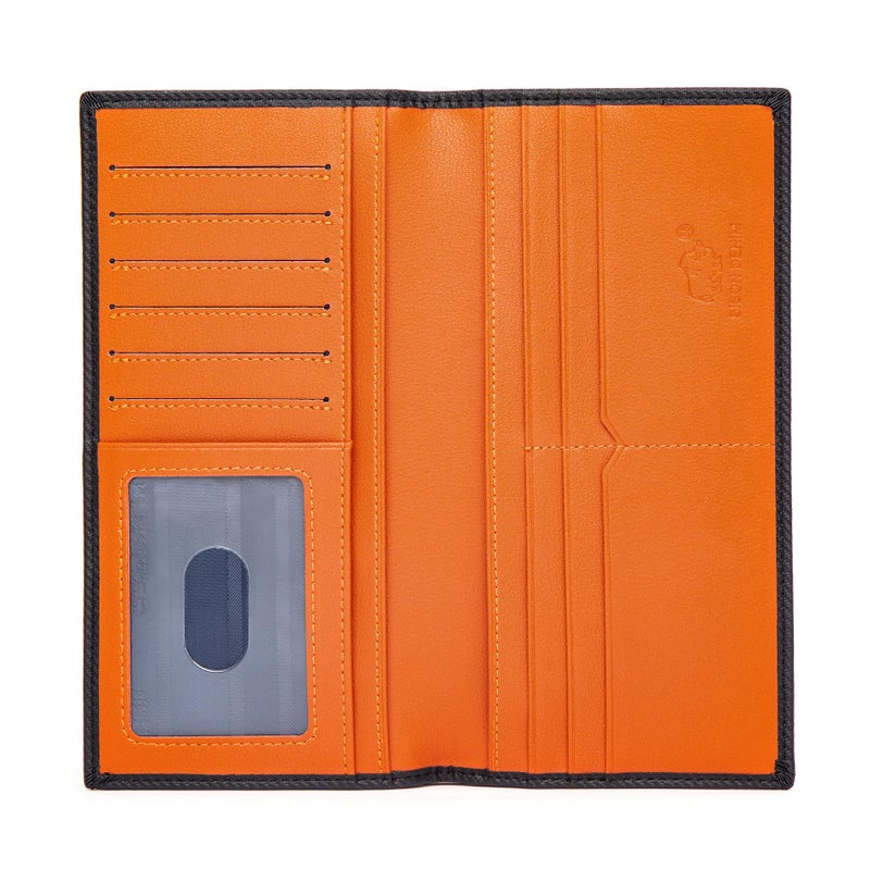 BISON DENIM RFID Bifold Wallets Slim Credit Card Wallet Real Leather Mens Long Wallet with Zipper Coin Pocket (W4470-Orange) - Image 2