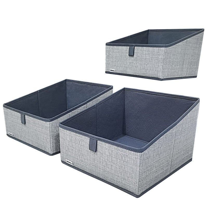 UNAMAX UNAMAX 3 Packs Closet Storage Bins - Trapezoid Large Storage Box - Foldable Fabric Baskets for Organizing Clothes - Baby Toiletry  Toys  Towel  DVD  Book (1# Dark Grey  11.6 x 11.6 x 7.9 inches) - Image 1