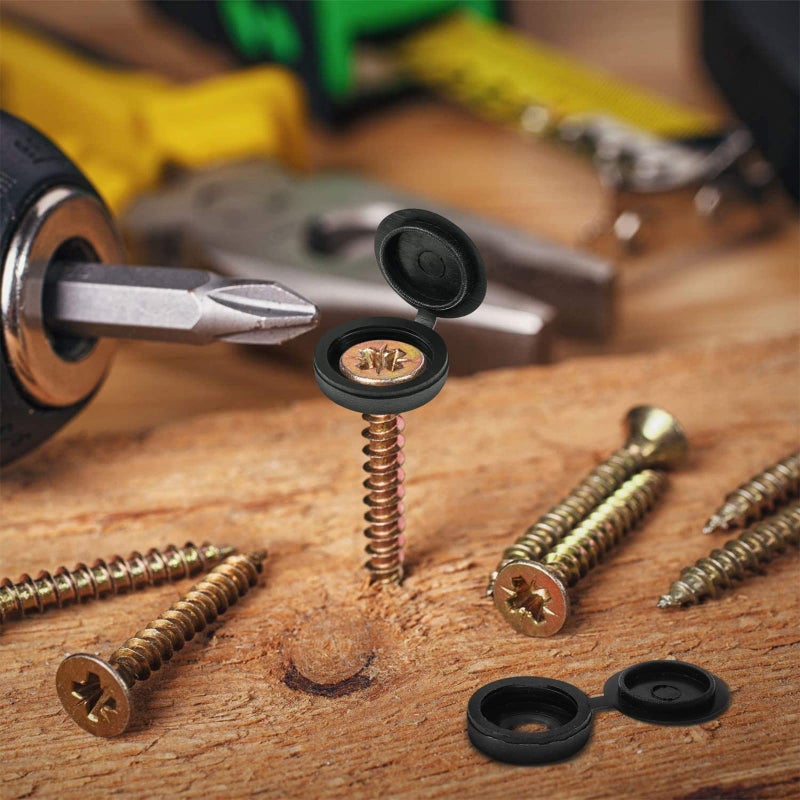 Hotop 100 Pieces Hinged Screw Cover Caps Plastic Shutter Fold Screw Snap Covers Washer Flip Tops(Small,Black) - Image 3