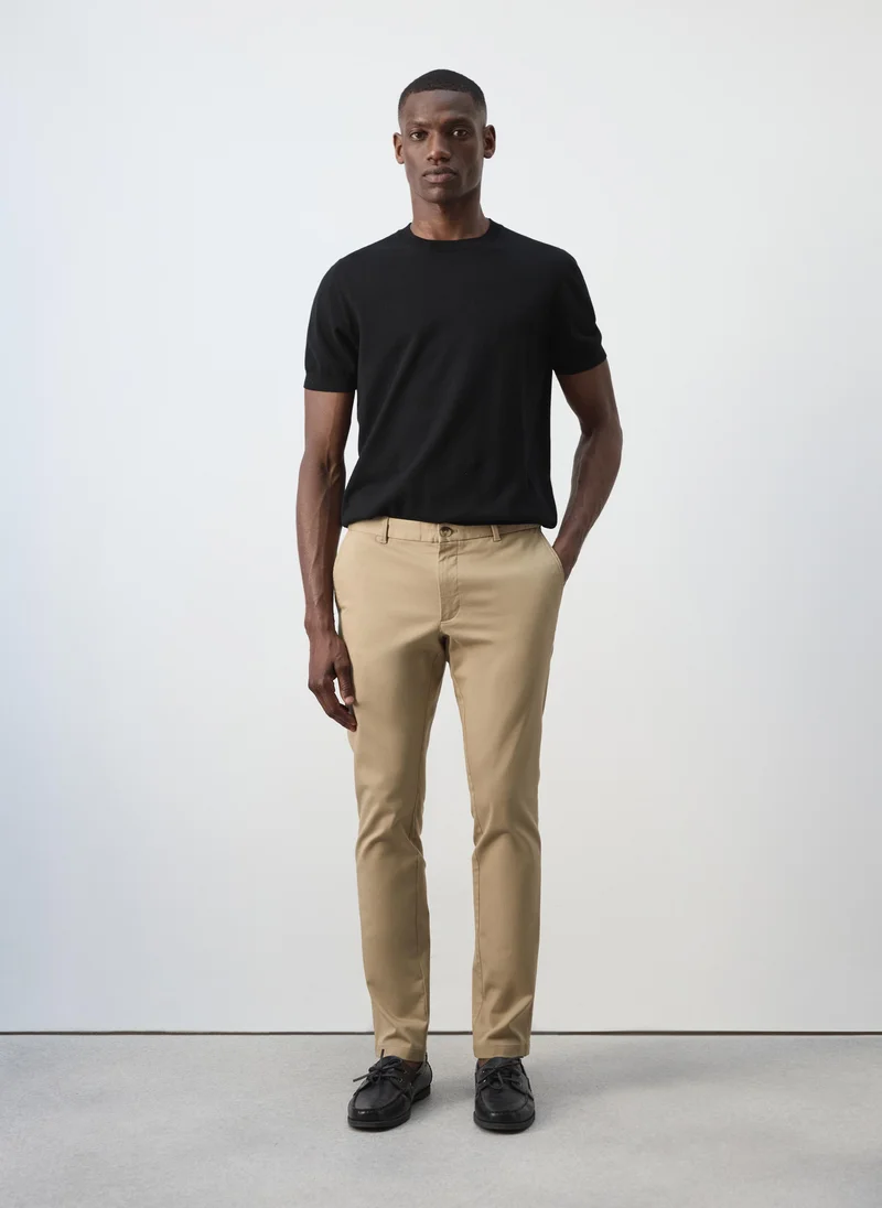 Mango Man 08-BEIGE Barna Slim-Fit Twill Chino Trousers for Men | Best Price UAE