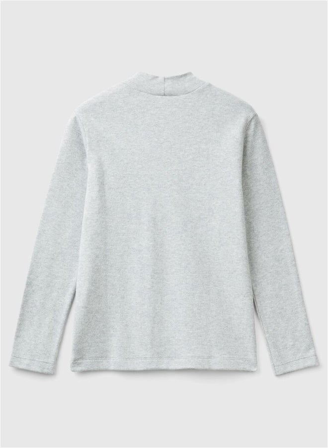 Benetton Girls Ribbed Knit Turtle Neck T-Shirt - Image 2
