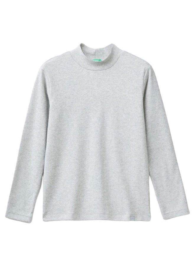 Benetton Girls Ribbed Knit Turtle Neck T-Shirt - Image 1