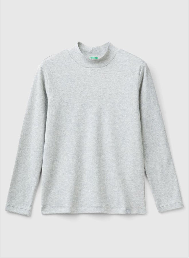 Benetton Girls Ribbed Knit Turtle Neck T-Shirt - Image 4