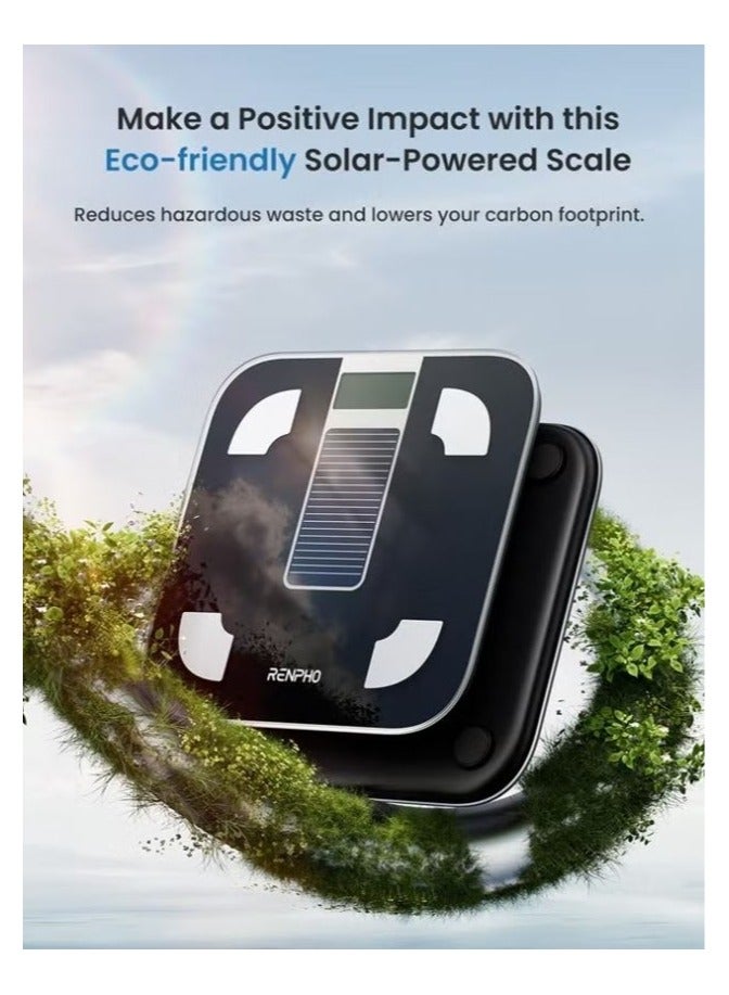 RENPHO R-A012 Solar Powered Smart Body Fat Scale, Bluetooth Digital Bathroom Scale With App, 400lbs Capacity – Black - Image 2