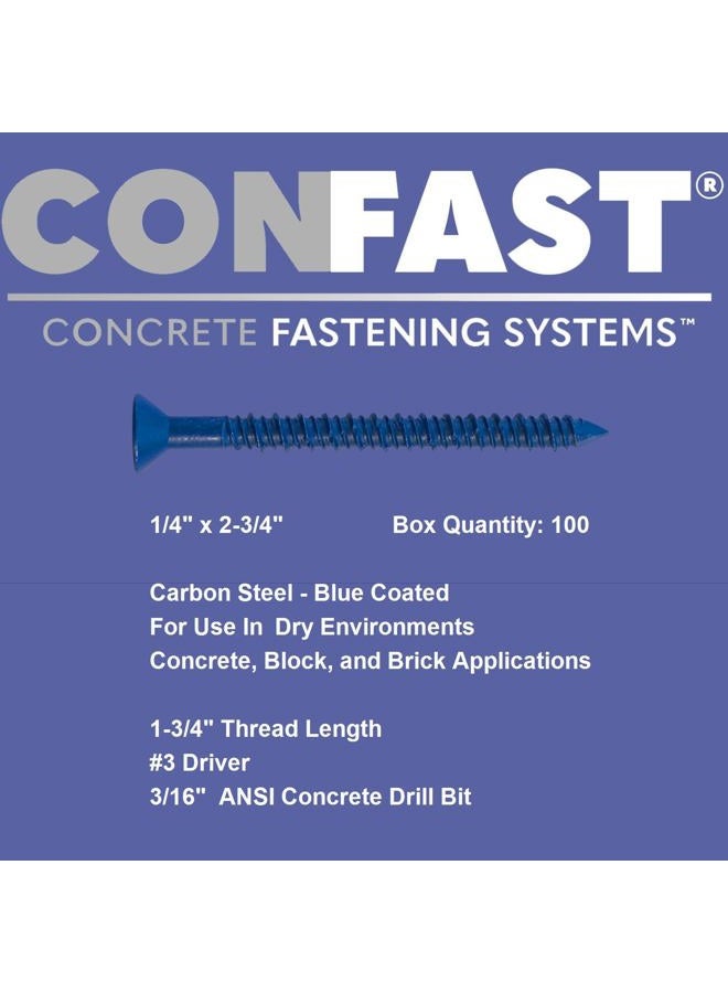 Confast 1/4" X 2-3/4" Flat Phillips Concrete Screw Anchor with Drill Bit (100 Per Box) - Image 3