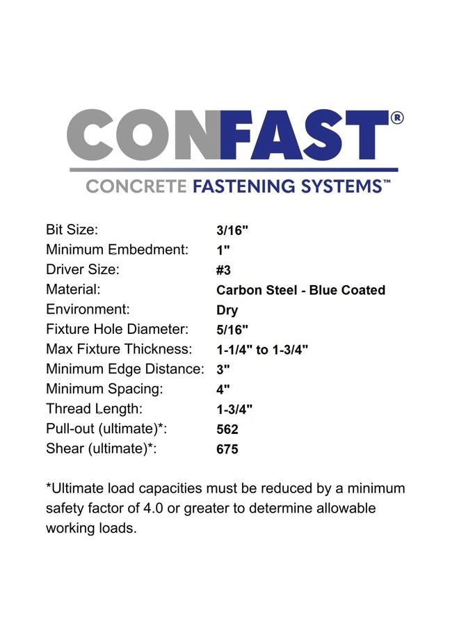Confast 1/4" X 2-3/4" Flat Phillips Concrete Screw Anchor with Drill Bit (100 Per Box) - Image 4