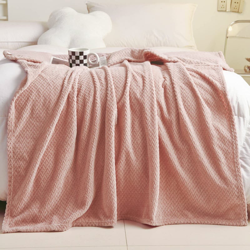 نيو كوزبلاي Newcosplay Super Super Throw Throw Plant Premium Silky Flannel Fleece Leaves Pattern Lightweight Banket طوال الموسم استخدام (رمي الوردي المتربة (50 "" X60 ")) - Image 3
