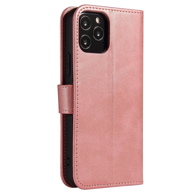 BURAQ Case Cover For iPhone 13 Calf Texture Buckle Horizontal Flip Leather Case with Holder & Card Slots & Wallet(Rose Gold) - Image 3