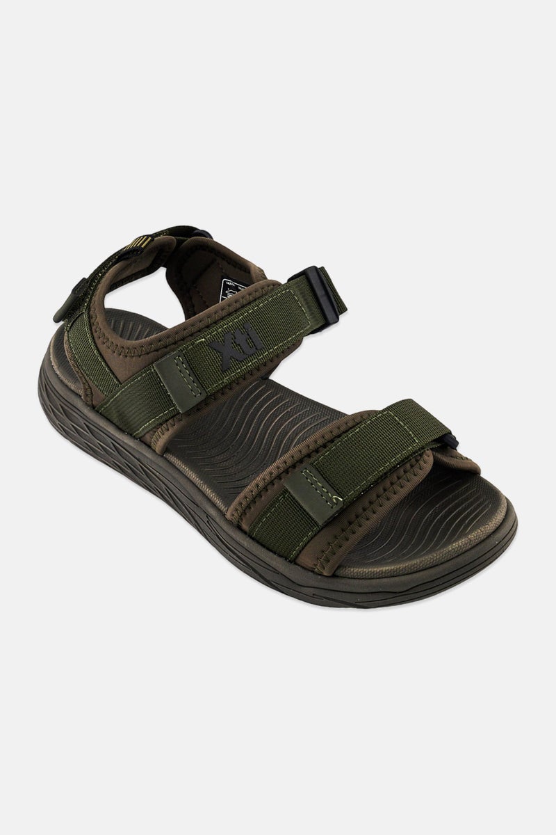 Xti Men Brand Logo Velcro Closure Sandals, Dark Olive - Image 1