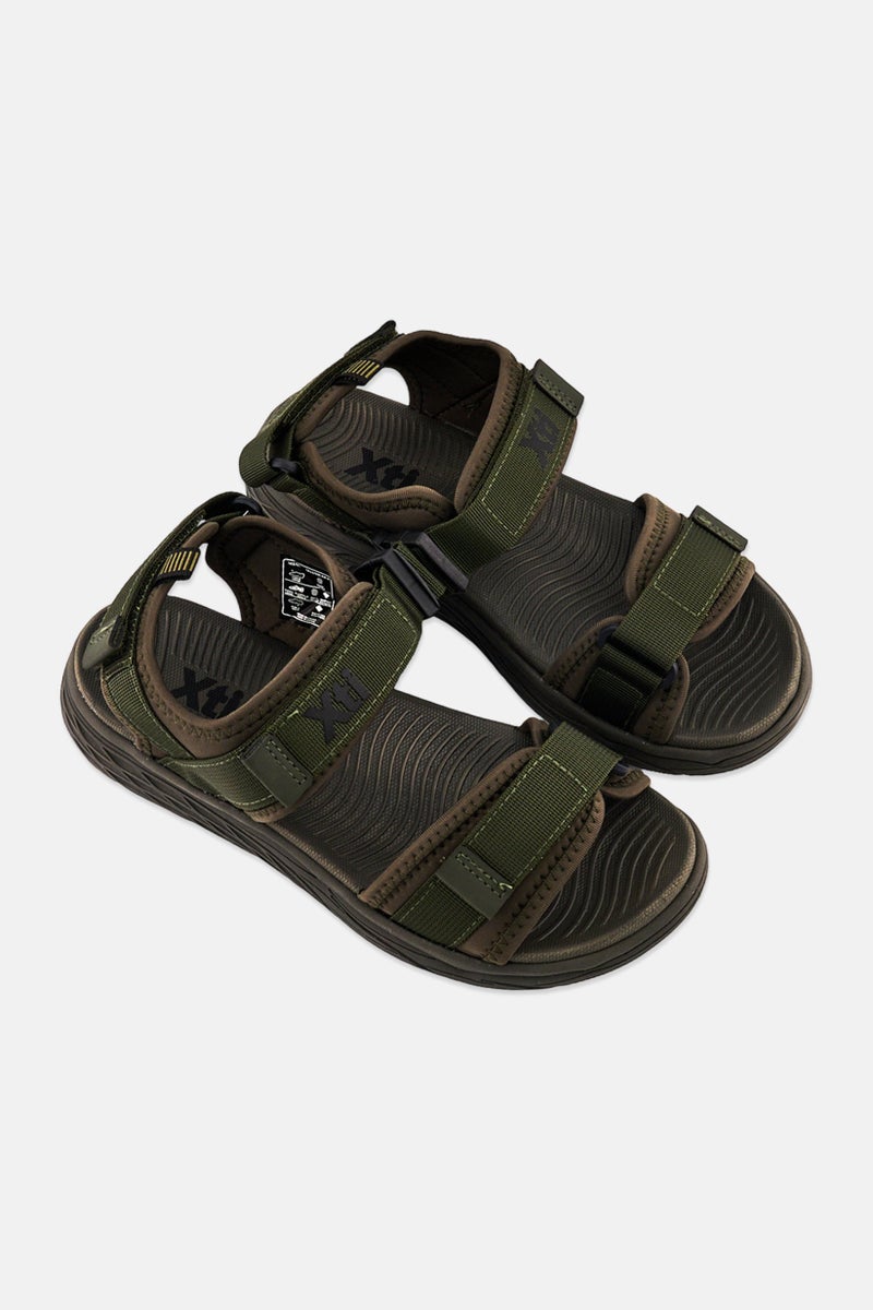 Xti Men Brand Logo Velcro Closure Sandals, Dark Olive - Image 4