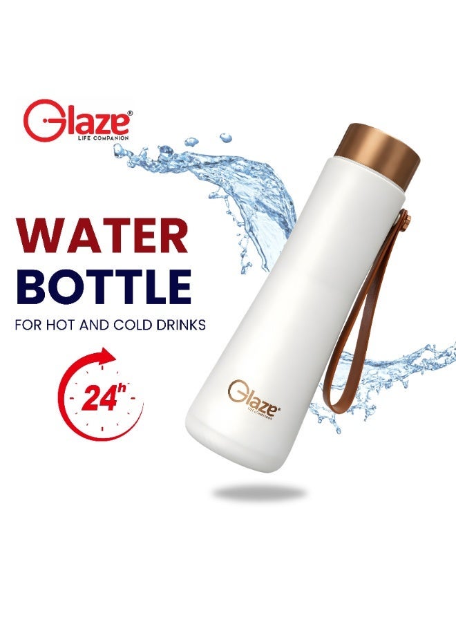 Glaze Water Bottle 304 Stainless Steel Vacuum Insulated Hot & Cold Leak-Proof 400ml White - Image 2